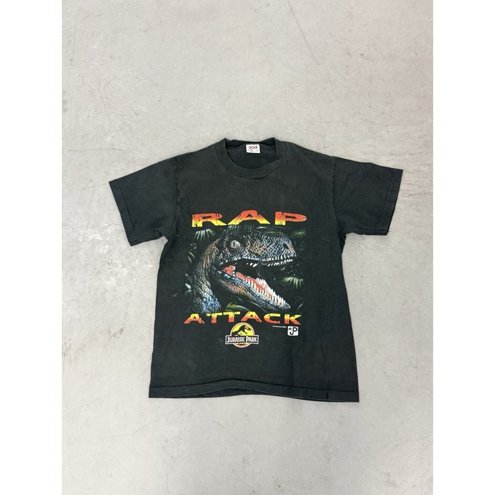 USA made JURASSIC PARK vintage Black tee shirt Medium Anvil‎ 1990s Raptor